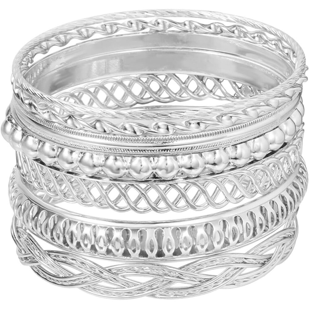 9-12pcs Bohemian Indian Chunky Stackable Textured Bangle Bracelet Set Multilayer